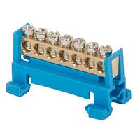 Шина нульова з основою для кріплення на DIN-рейку e.bs.stand.1.7 7 отворів, синя