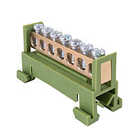 Шина нульова з основою для кріплення на DIN-рейку e.bs.stand.1.7.green 7 отворів, зелена