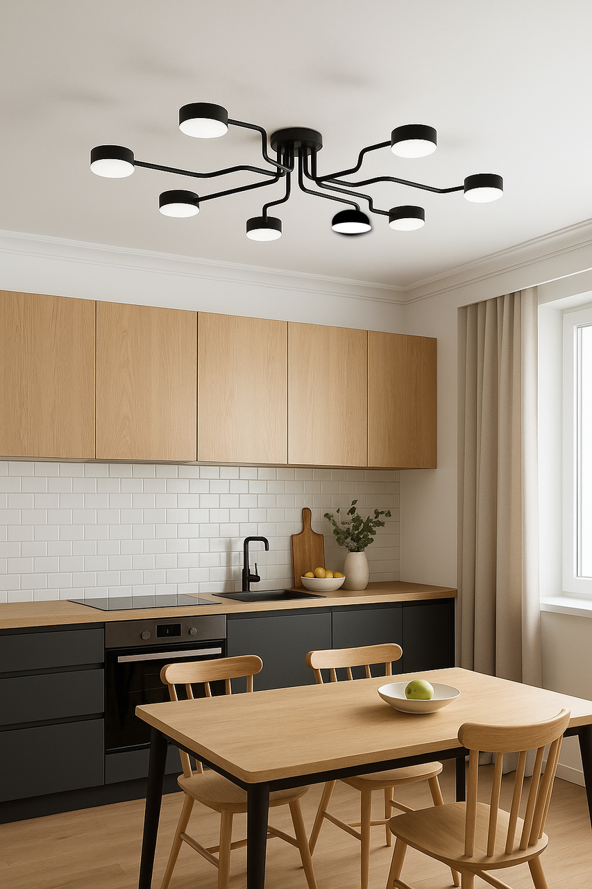 Чорна люстра для кухні, коридору, невеликої кімнати, спальні, зали, фото 1