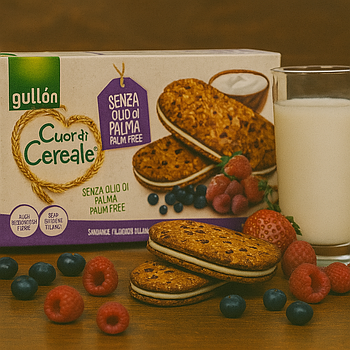 Печиво-сендвіч з йогуртовою начинкою без пальмової олії Gullon Cuor di Cereale 220g. Іспанія