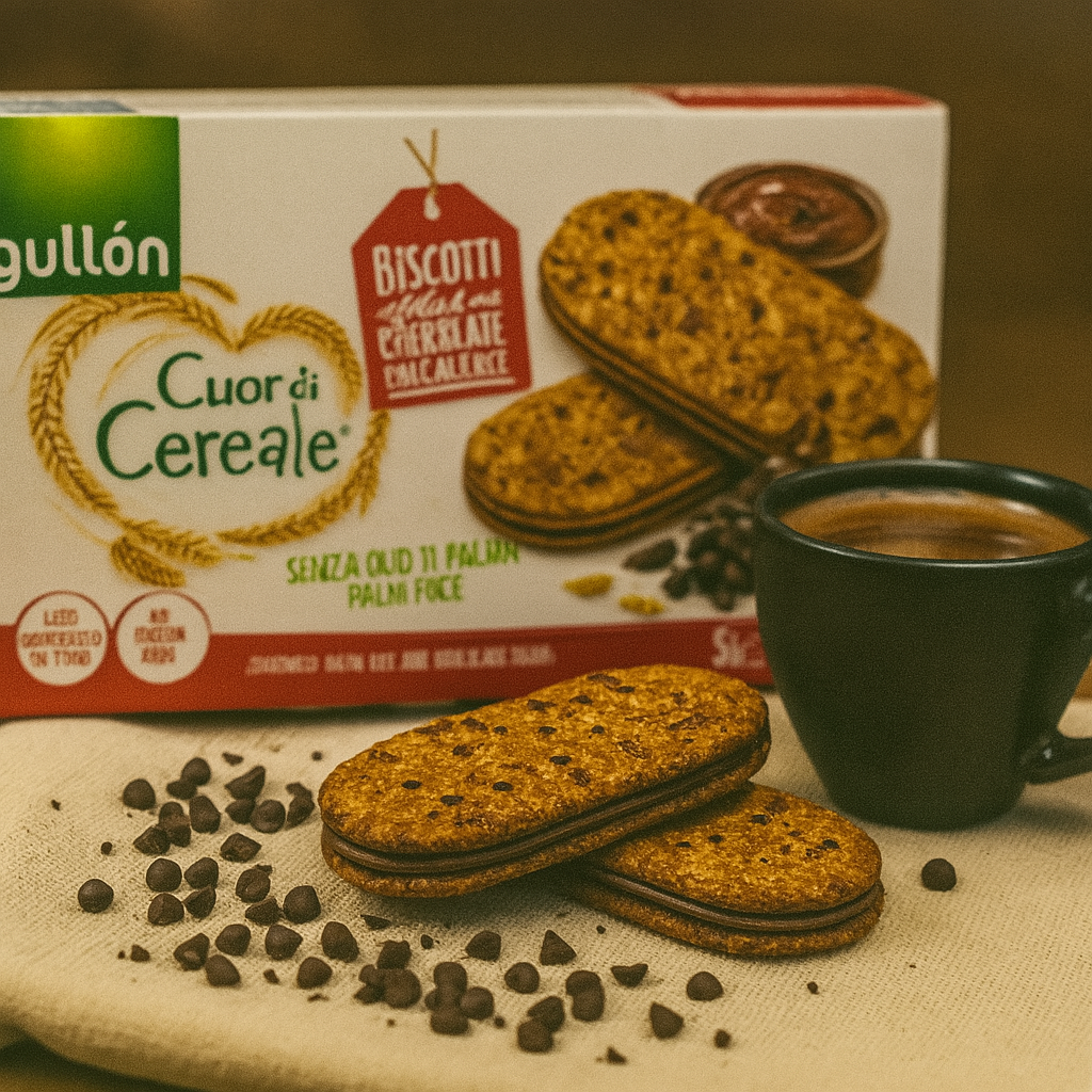 Печиво-сендвіч злакове з шоколадною крихтою без пальмової олії Gullon Cuor di Cereale 220g. Іспанія, фото 1