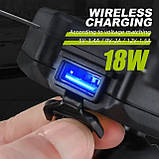 Бездротова зарядка + USB QC3.0 Мото тримач телефону на кермо дзеркало, фото 4