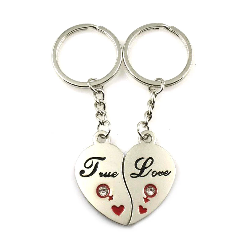 Брелки парні дві половинки серця True love для двох закоханих сріблясті, фото 1