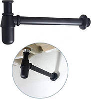 Сифон для раковини Mixxus Siphon-01 BLACK 1 1/4" без випуску (під донний клапан) чорний/латунь