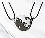 Парні підвіски для закоханих чорний і білий кіт Cat кішка кулони дві половинки, фото 2