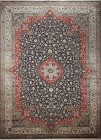 Шовковий килим ручна робота HNN-Kashan-18x18-Navy Blue-Wine