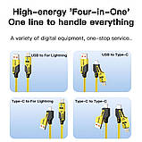 Кабель передачі даних 4-в-1 зі спіральною намоткою 65 Вт USB-A + Type-C на Type-C + Lightning 1,5 м Жовтий, фото 2