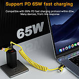 Кабель передачі даних 4-в-1 зі спіральною намоткою 65 Вт USB-A + Type-C на Type-C + Lightning 1,5 м Жовтий, фото 3