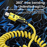 Кабель передачі даних 4-в-1 зі спіральною намоткою 65 Вт USB-A + Type-C на Type-C + Lightning 1,5 м Жовтий, фото 6