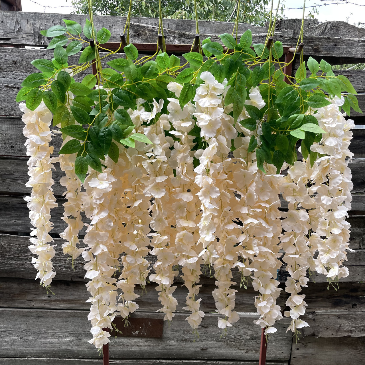 Штучна гілка гліцинія ампельна персикова, що звисає, густа 110 см, фото 1