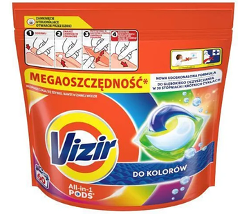Капсули для прання кольорової білизни Vizir Go Pods Color 3 в 13 60 шт