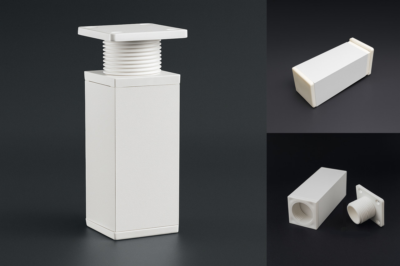 Ніжка квадратна регульована біла 40х40мм h-100мм, фото 1