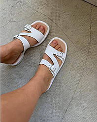 Шльопки шкіряні жіночі комфортні білі