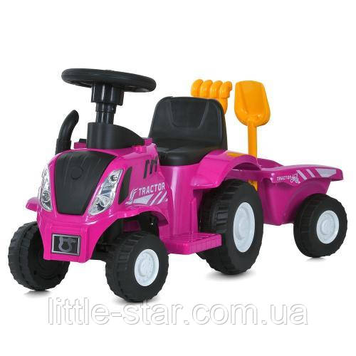 Дитяча каталка-толокар Bambi 658T-8 трактор із причепом, рожевий