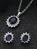 Набір підвіска та сережки сині кристали Комплект кулон сережки, фото 2