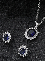 Набір підвіска та сережки сині кристали Комплект кулон сережки