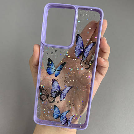 Чохол для Motorola Moto G04 чохол з метеликами з блискітками на телефон моторола мото г04 бузковий a0i, фото 1