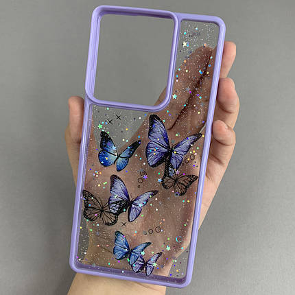 Чохол для Motorola Moto G75 чохол з метеликами з блискітками на телефон моторола мото г75 бузковий a0i, фото 1