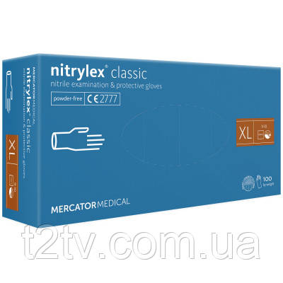 Медичні рукавички Mercator Medical Nitrylex Classic Нітрилові Неопудрені діагностичні Розмір XL Сині 100 шт. (3.1020), фото 1