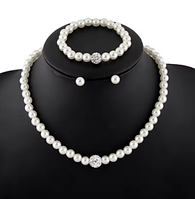 Набір з перлинами намисто кольє браслет сережки перли весільний комплект перлин