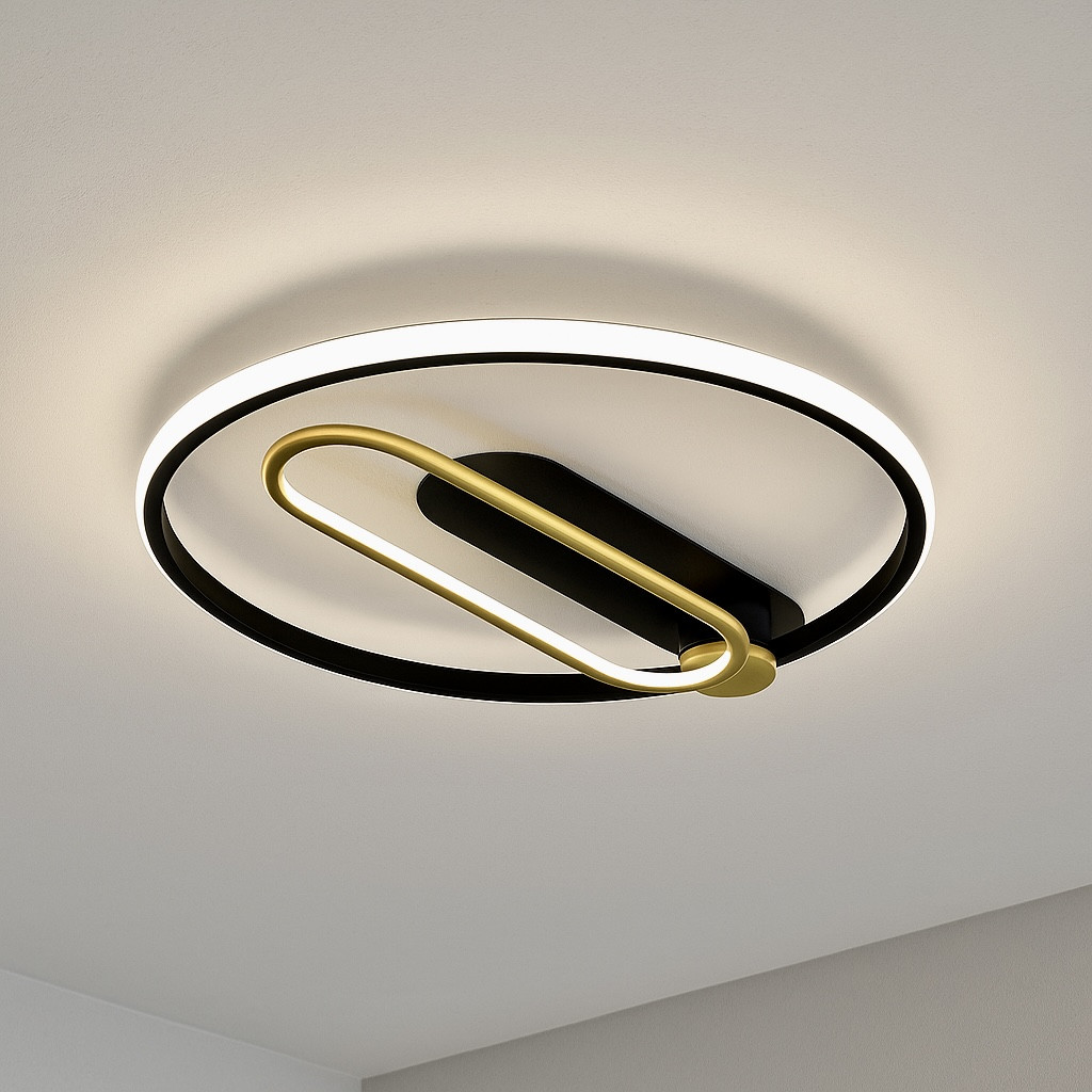 Чорно-золота Led люстра до 20 м² у сучасному дизайні 180W (87-9383/3 BK+PLG), фото 1