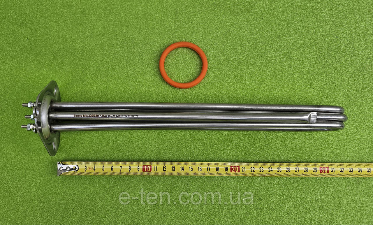Блок-ТЕН нержавійка 7500W / 220-380V / L=320мм на ТРИКУТНОМУ фланці (між отворами 63мм)  Туреччина