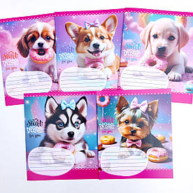 Зошит шкільний в клітинку 12 аркушів Лідер, Десерт для щенят