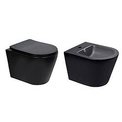 Комплект Qtap Scorpio Matt Black 2 в 1: унітаз підвісний Ultra Quiet QT14332380AMB + біде підвісне