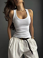 Женская базовая майка-топ, 42-46, черный, белый ,рубчик Турция.