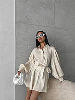 Сукня сорочка міні Кетрін New жіноча з льону стильна з об'ємними рукавами та поясом Smdi6417, фото 2