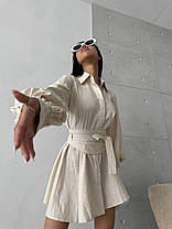Сукня сорочка міні Кетрін New жіноча з льону стильна з об'ємними рукавами та поясом Smdi6417, фото 4