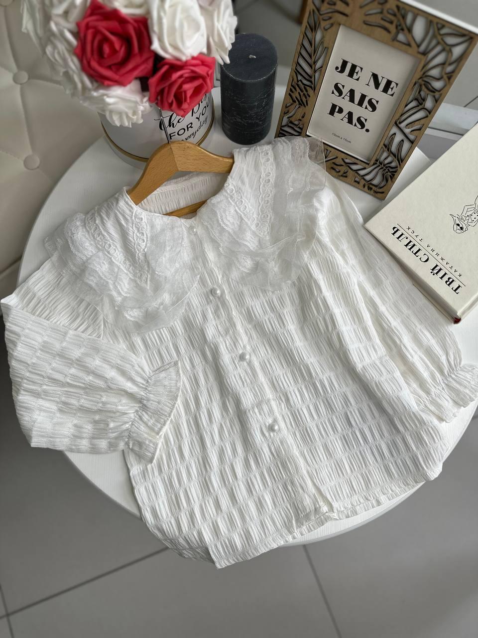 Блуза для дівчинки з коміром Білий 6260, 7, Білий, Для дівчаток, Весна Осінь, 116, фото 1