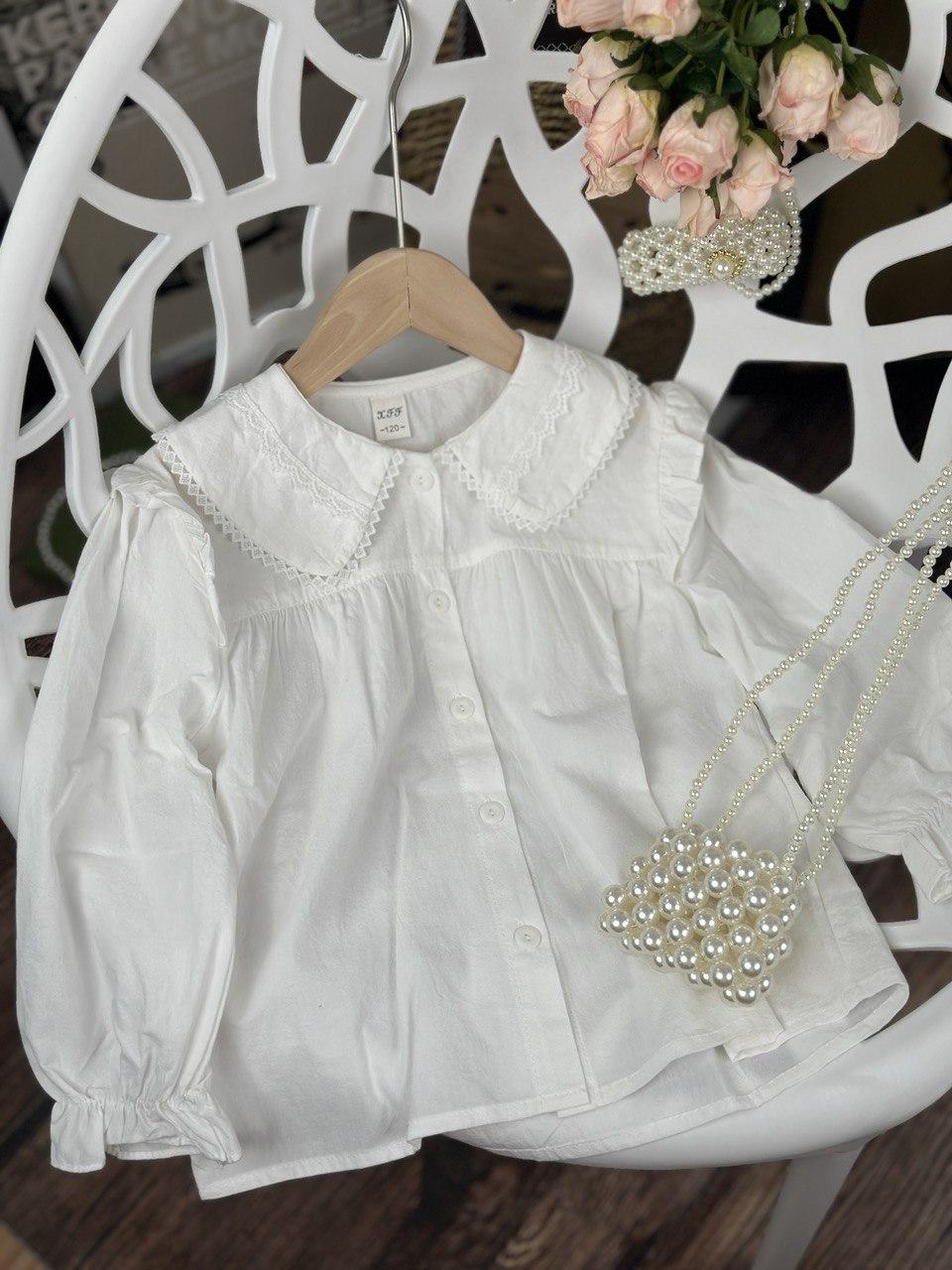 Блузка для дівчинки з коміром і рюшками Білий 2202, 31, X.F.F., Білий, Для дівчаток, Весна Осінь, 122, фото 1