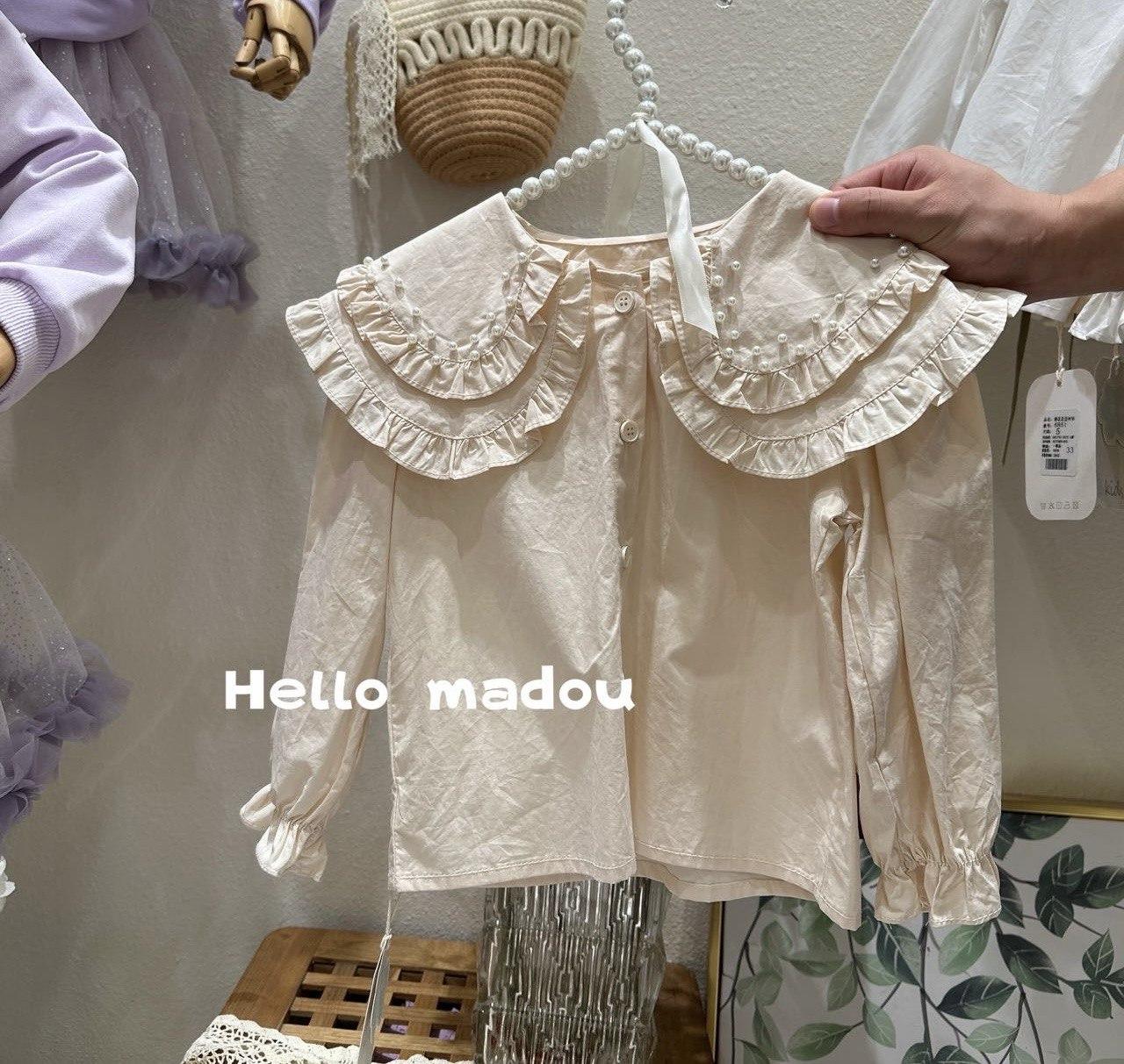 Блузка для дівчинки з бусинками на комірі Молочний 6835, Retong, Молочний, Для дівчаток, Весна Осінь, 104, фото 1