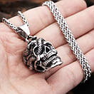 Чоловічий кулон підвіска з ланцюжком MORITZ на шию з медичної сталі під срібло з Черепом, фото 6