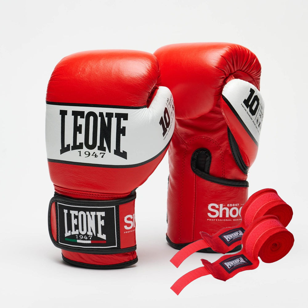 Боксерські рукавиці Leone GN047 SHOCK Red 12 унцій (бинти 4 м. в комплекті), фото 1
