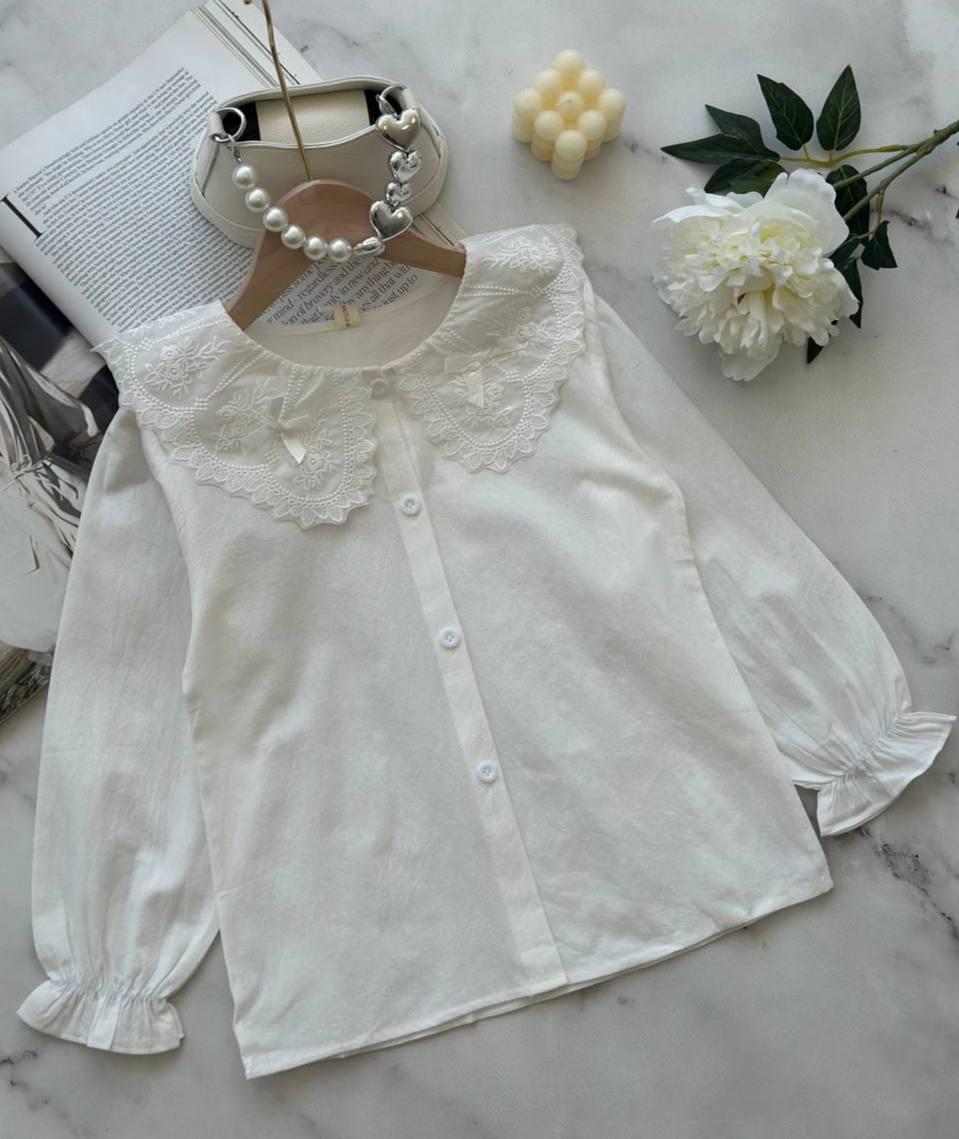 Блуза дитяча з коміром Білий 5066, 15, Xiaotangbao, Білий, Для дівчаток, Весна Осінь, 122, фото 1