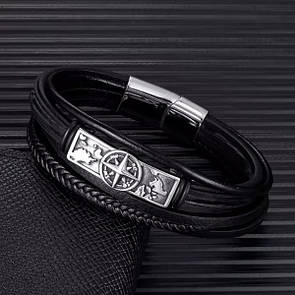 Чоловічий шкіряний браслет чорний WORLDWIDE 17-19 см (довжина 21 см)