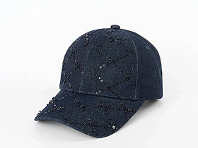 Синя джинсова бейсболка з паєтками