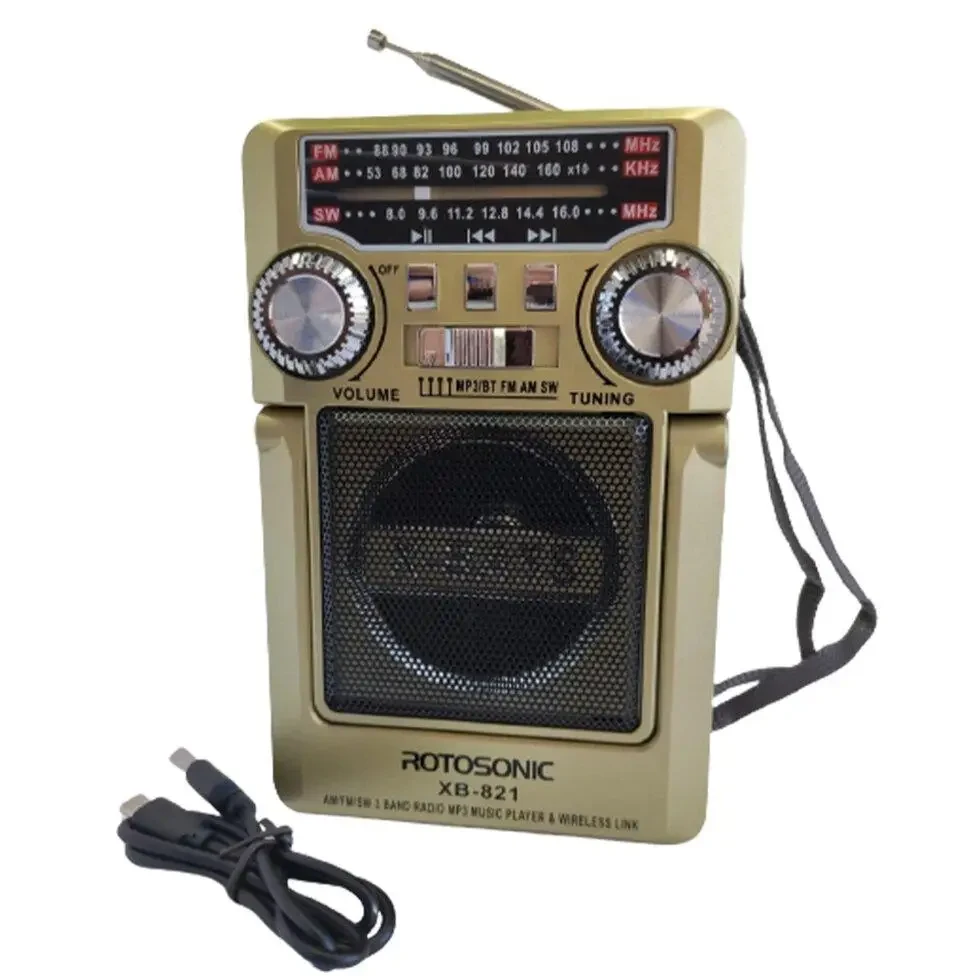 Портативний Радіоприймач Rotosonic XB-821 BT-s з ліхтариком заряджання від сонячної батареї, фото 1
