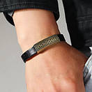 Чоловічий браслет шкіряний чорний THOT BLACK 17-19 см (довжина 21 см), фото 2