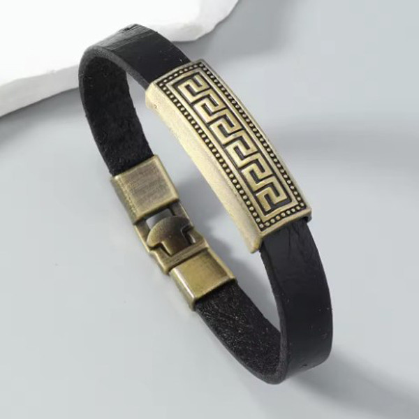 Чоловічий браслет шкіряний чорний THOT BLACK 17-19 см (довжина 21 см), фото 1