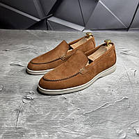 Демісезонні лофери з високоякісного м'якого натурального нубука колір коричневий
