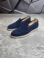 Демісезонні лофери з високоякісної м'якої натуральної замші колір синій