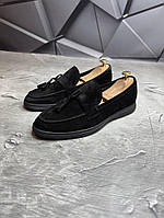 Демісезонні лофери з високоякісної м'якої натуральної замші колір чорний