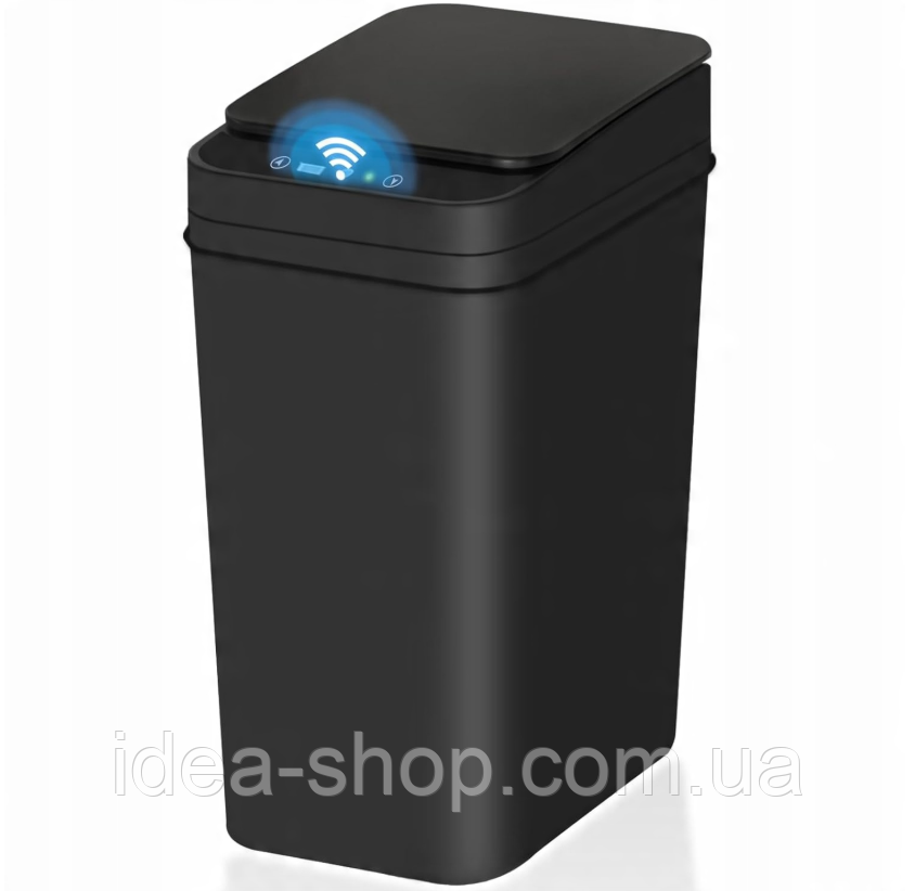 Відро сенсорне сміттєве автоматичне 12 л на батарейки АА розумне смарт Чорне контейнер з автоматичною кришкою із сенсором датчиком, фото 1