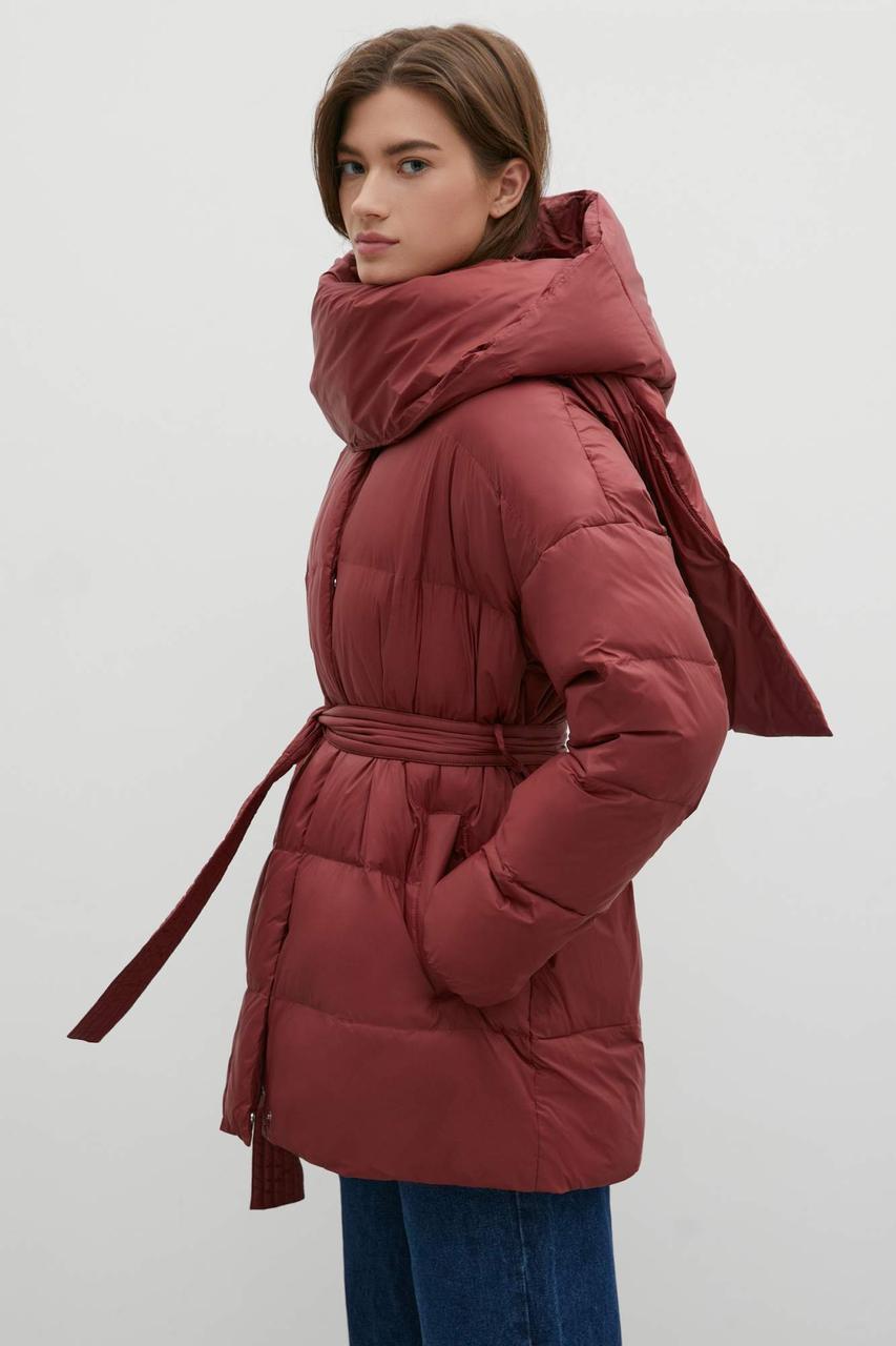 Подовжена жіноча зимова куртка з поясом Finn Flare FWB51064-332 Down fill бордова XL, фото 1