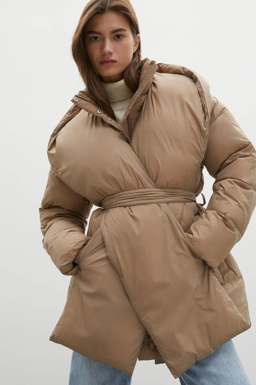 Подовжена жіноча зимова куртка з поясом Finn Flare FWB51064-608 Down fill бежева S, фото 1