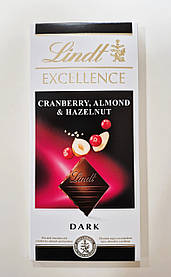 Шоколад Lindt Excellence мигдаль-фундук-журавлина 100 г чорний