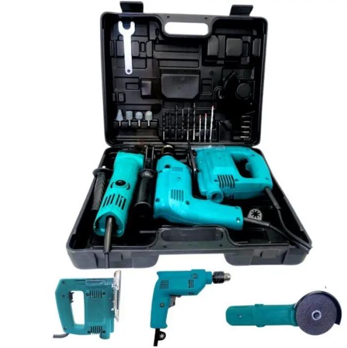 Набір електричних інструментів 3 в 1 в кейсі Болгарка, лобзик, дриль у кейсі для транспортування, фото 1